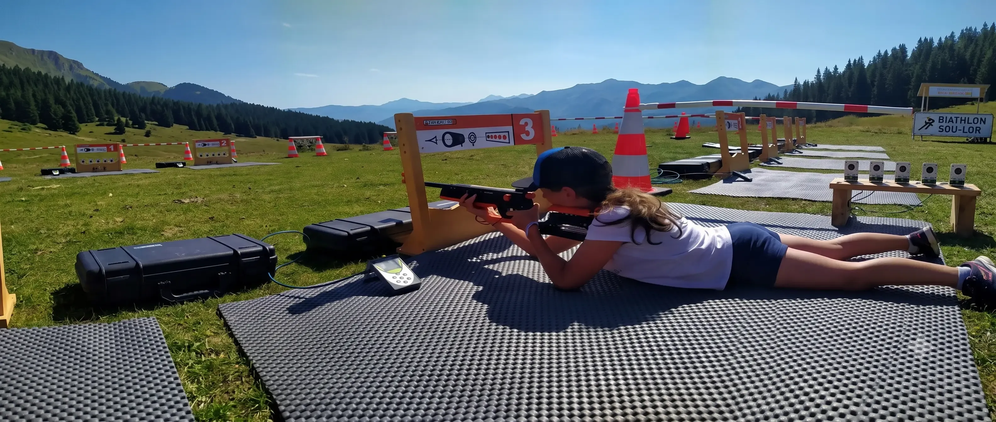Jeune fille faisant du biathlon en été